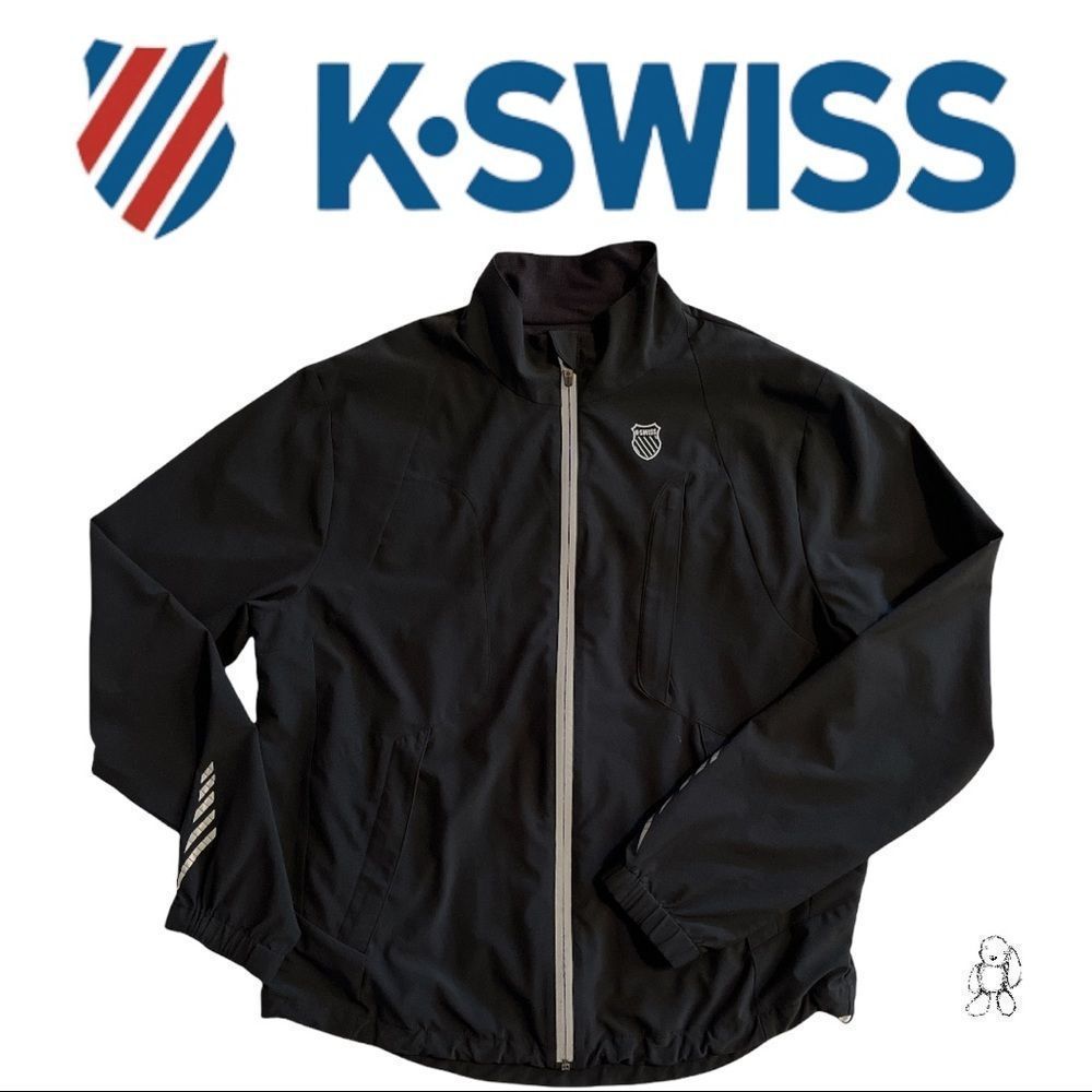 K-SWISS Black Zip-Up Lightweight Vented Reflection Tape Jacket, Size Men’s Large